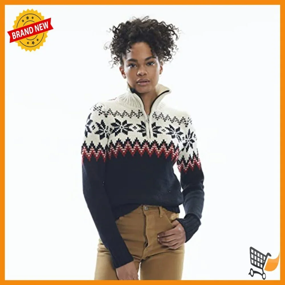 Merino Wool Pullover Sweater Long Sleeve Turtleneck Chunky Knit Nordic